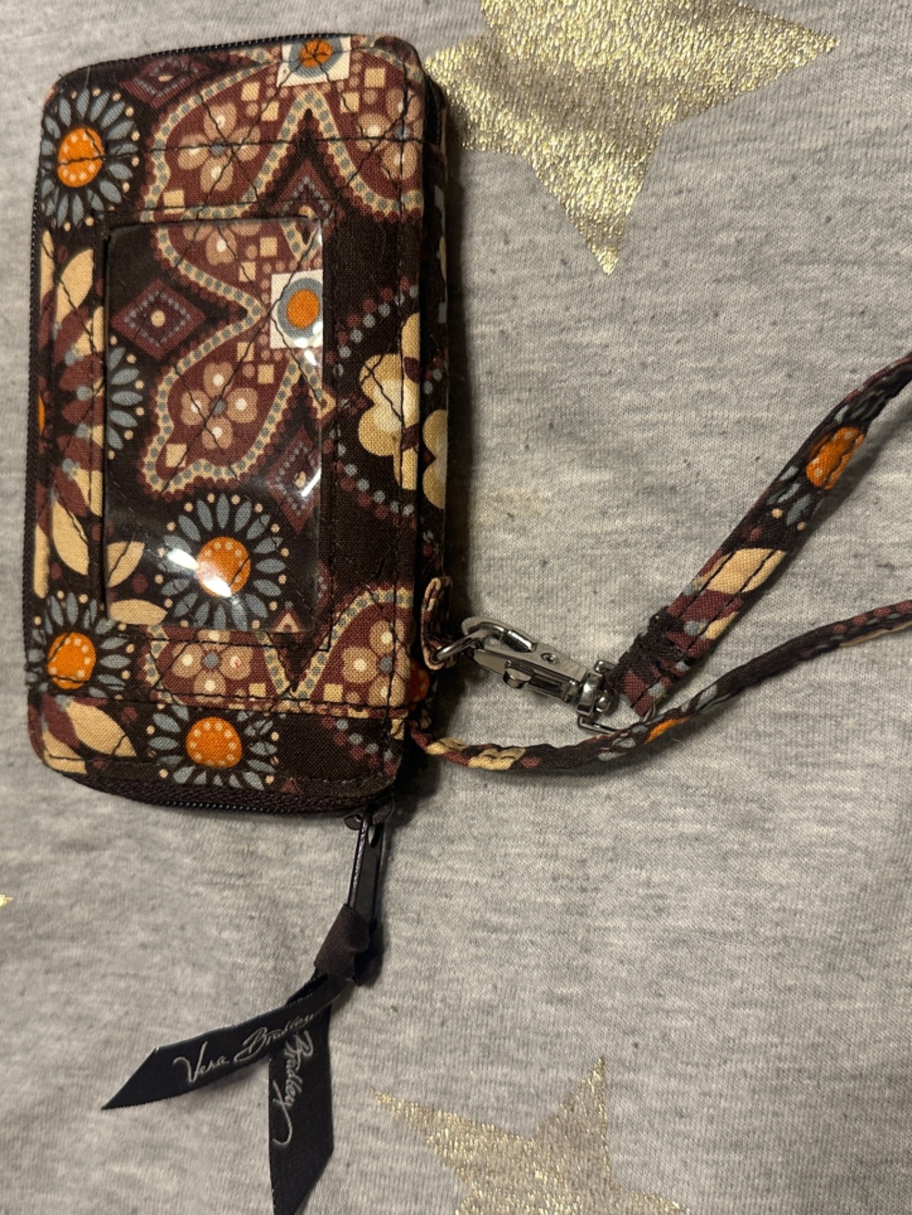 Vera Bradley Brown Floral Paisley Quilted Wristlet with Orange Accents - Picture 2 of 3